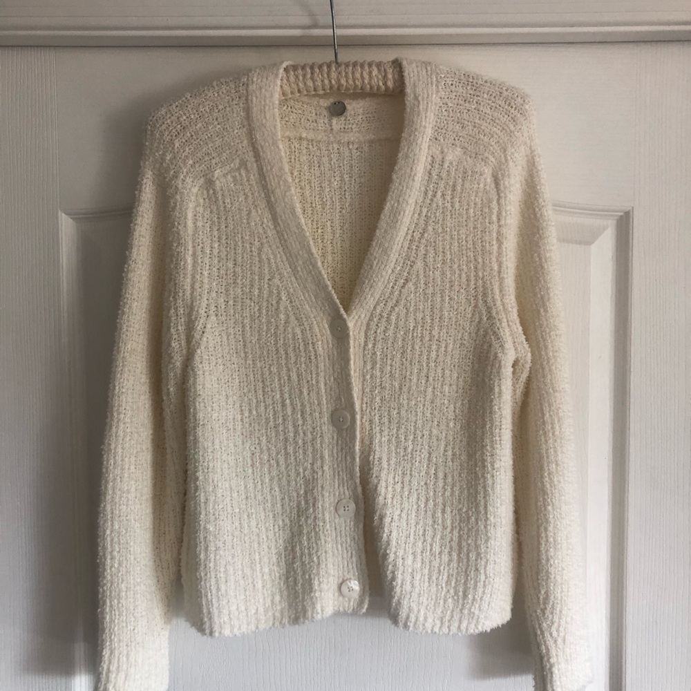 Cream V-Neck Button Cardigan Sweater